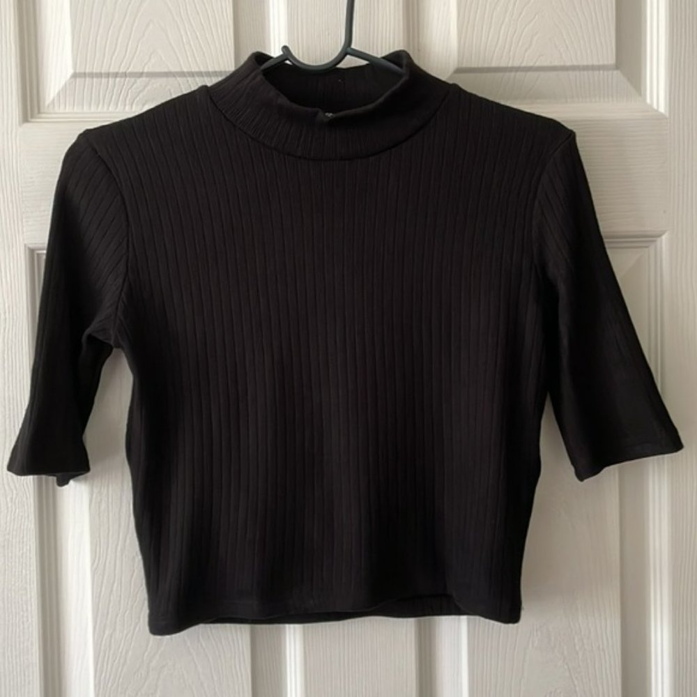 Zara High Neck Cropped Ribbed Top - Picture 2 of 4